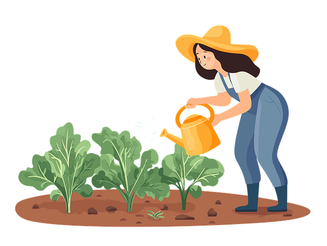 Illustration d'une femme qui arrose son potager