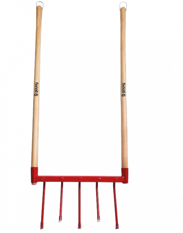 fourche à bêcher Gouvy avec 5 dents décalées et 2 manches en bois