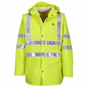 veste guy Gotten jaune fluo avec multiples bandes réfléchissantes.
