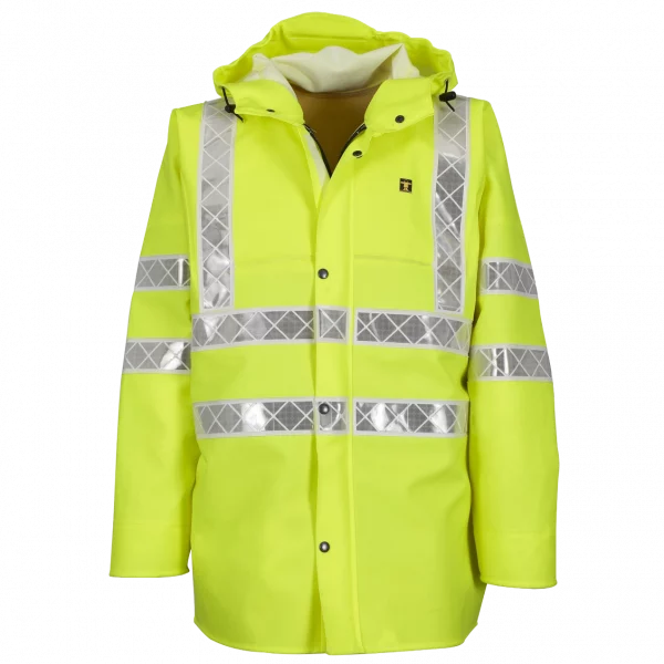 veste guy Gotten jaune fluo avec multiples bandes réfléchissantes.