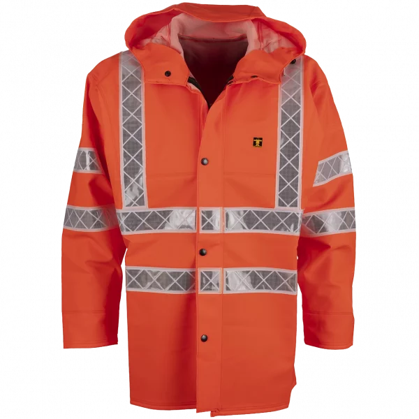 veste guy Gotten orange fluo avec multiples bandes réfléchissantes.