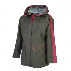 veste Guy COTTEN Kaki avec bande rose fushia le long des bras