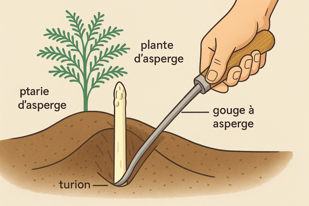 récolte de l'asperge blanche schéma
