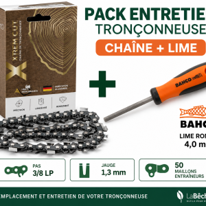 Pack chaîne tronçonneuse 3/8 LP 1,3 mm 50 maillons avec lime Bahco 4 mm