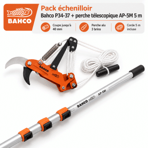 Pack échenilloir Bahco P34-37 avec perche télescopique AP-5M 5 m et corde incluse